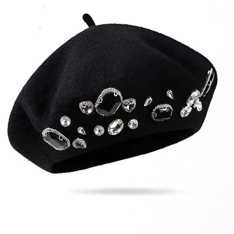 French Beret Thick Rhinestone  - Beret French Wool 评论和价格