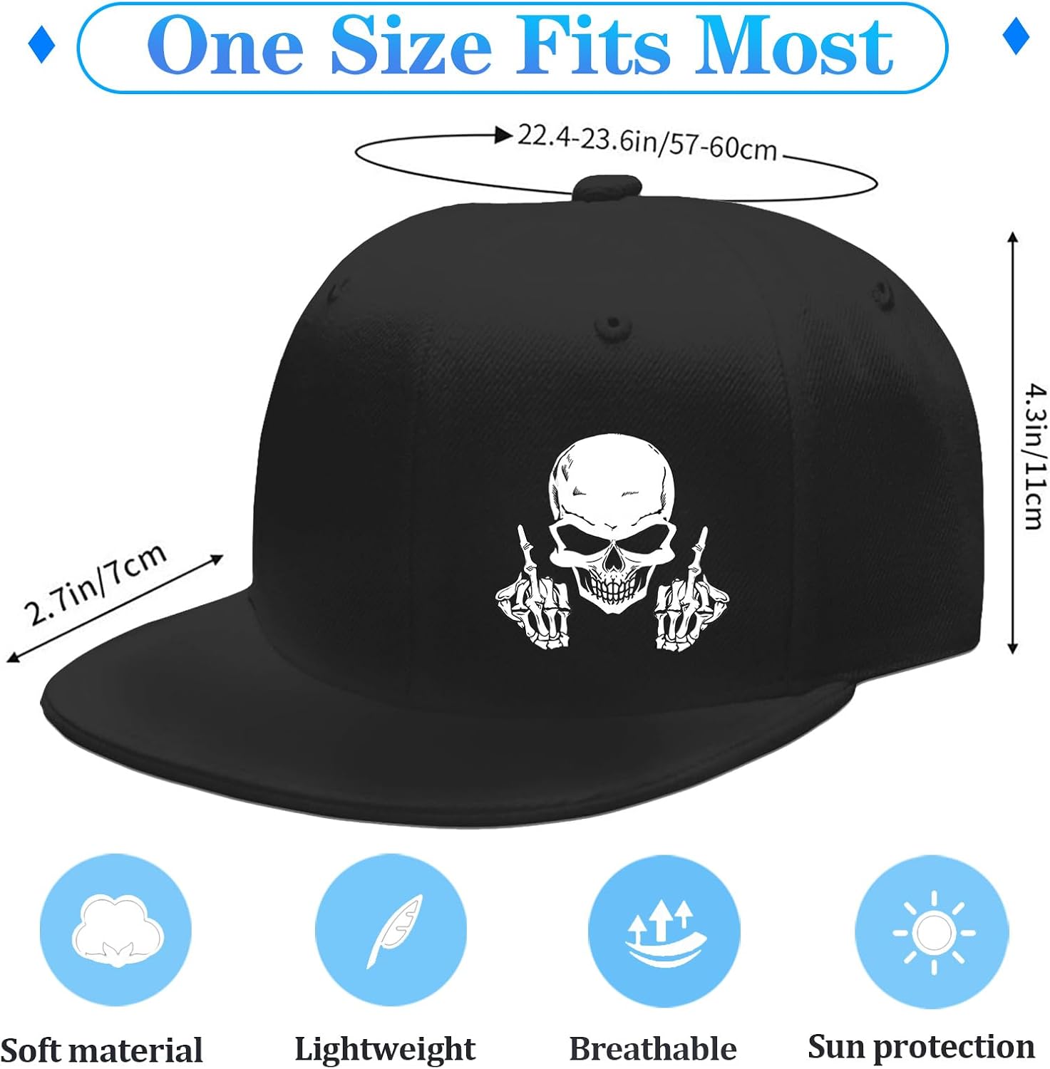 Skull Middle Finger Snapback H - Snapback Hat Flat 评论和价格