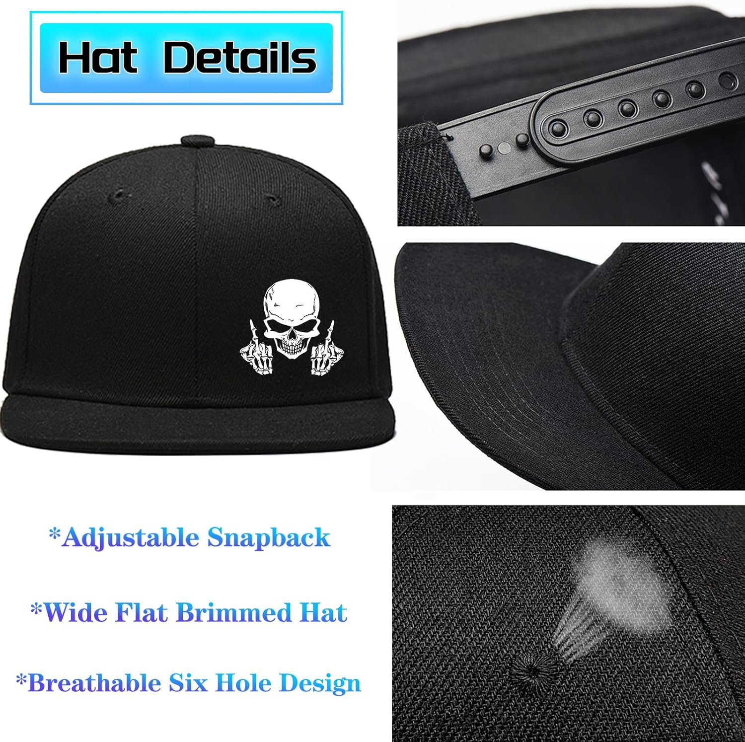 Skull Middle Finger Snapback H - Snapback Hat Flat 评论和价格
