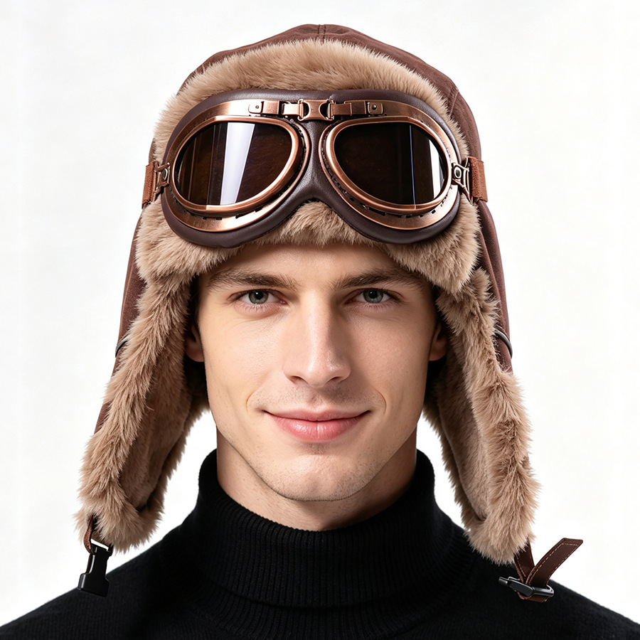 Vintage Aviator Hat with Goggl - Winter Trapper Hat 评论和价格